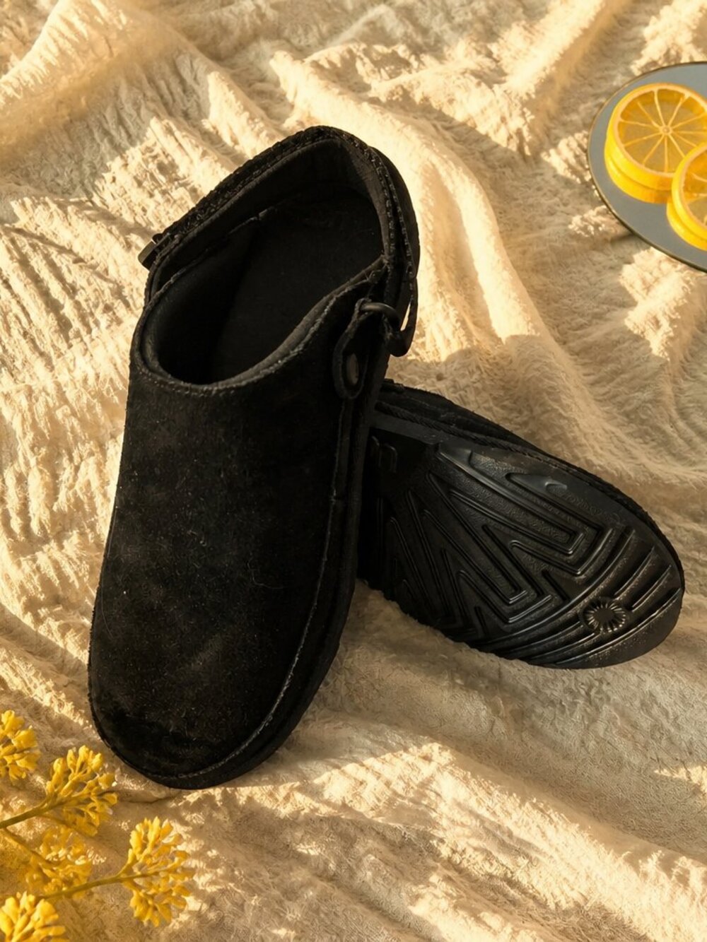 UGG Goldenstar Black Suede Slingback Clogs Shoes Women’s Size 6 NWOT